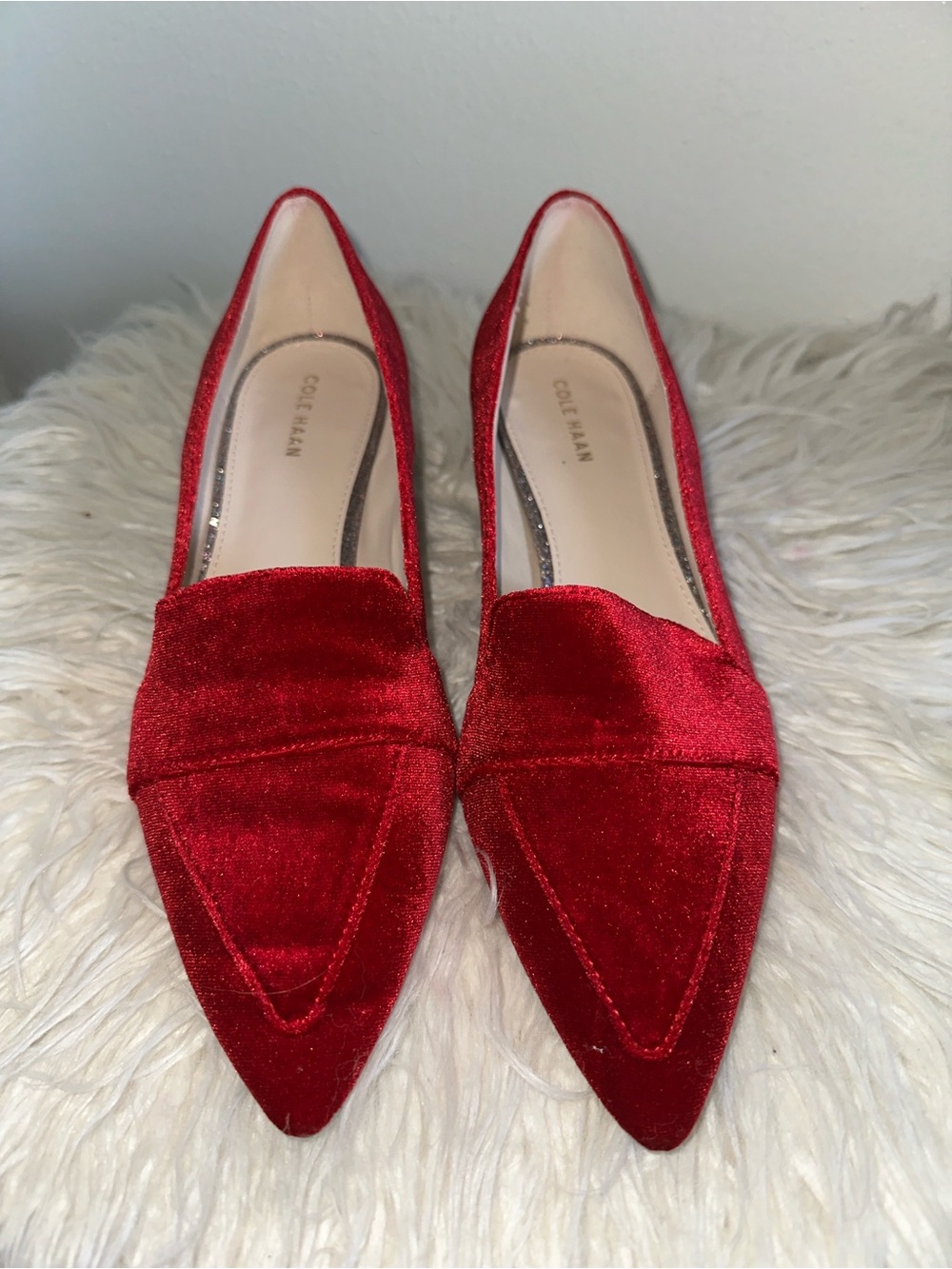 Cole Haan Red Velvet Pointed Loafer Flats